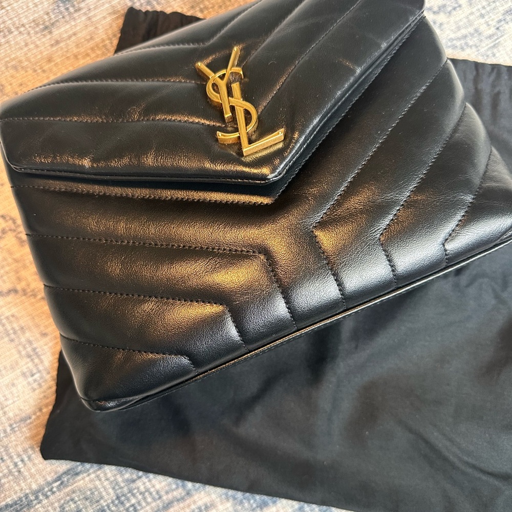 Yves Saint Laurent Black Quilted Clutch with Gold Logo